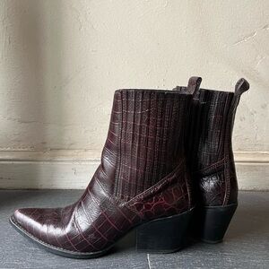 Zara Oxblood Croc Embossed Boots